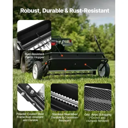 VEVOR Anhänger Rasenlüfter 81 cm Streubreite, Streuwagen mit Universalkupplung, Gartensämaschine & Bodenbelüfter mit 45 kg Kapazität & 10 Zoll Rädern, Vertikutierer für ATVs & UTVs – Bild 4