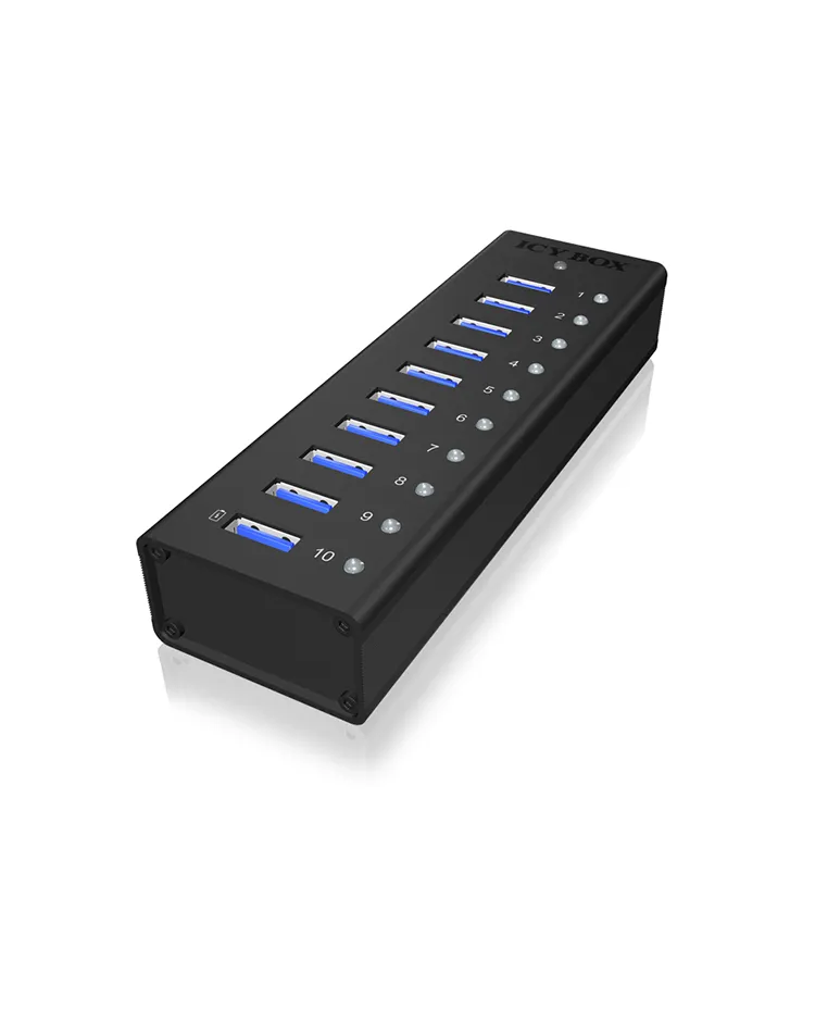 ICY BOX IB-AC6110, 10 Port USB 3.2 Gen 1 Hub, inkl. Ladeport, Aluminium Gehäuse mit Netzteil – Bild 2