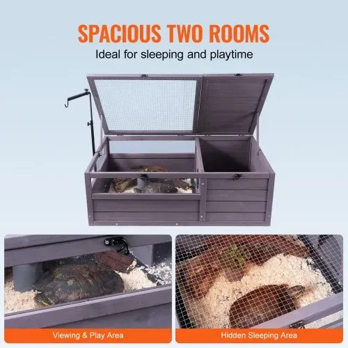 VEVOR Schildkrötenhabitat, Schildkrötenhaus aus Holz für drinnen und draußen, Schildkrötengehege mit verstellbarer Lampenfassung, 2-Zimmer-Reptiliengehege, Kleintierkäfig für Geckos, Eidechsen, Schlangen, 96,5 x 61 x 33 cm – Bild 3