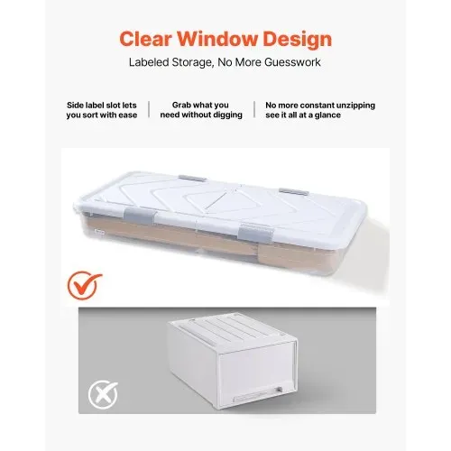 VEVOR Unterbettkommode Unterbettaufbewahrungsbox 2 Stk. Rollbar (101 x 51 x 15 cm) Unterbettbehälter mit Deckel &
grauem Riegel, Aufbewahrungsbox Organizer für Kleidung Schuhe Decken Schlafzimmer – Bild 3