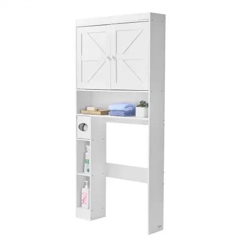 VEVOR Toilettenschrank Badezimmerschrank mit Doppeltür & verstellbarem Regal, platzsparender 3-stöckiger Badschrank über der Toilette mit offenem Regal, 1713x815x195 mm Aufbewahrungsschrank Weiß – Bild 8