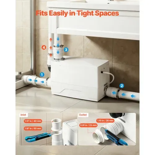 VEVOR Hebeanlage 800 W 7200 L/h Abwasserhebeanlage mit 8 m Förderhöhe Weiß, Abwasserpumpe mit 3 Einlässen zur Abwasserentsorgung in Keller Küche Spüle Dusche Badewanne und Waschküche VEVOR Hebeanlage 800 W 7200 L/h Abwasserhebeanlage mit 8 m Förderhöhe Weiß, Abwasserpumpe mit 3 Einlässen zur Abwasserentsorgung in Keller Küche Spüle Dusche Badewanne und Waschküche