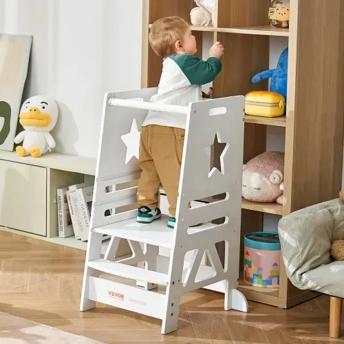 VEVOR Tritthocker Kinder 158,9 kg Gewichtskapazität Trittschemel 844 x 553 x 482 mm Hocker Kiefernholz Bambus höhenverstellbar von 328 bis 520 mm Lernturm Kinderschemel Trittschemel Kinderhocker Weiß – Bild 7