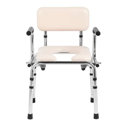 VEVOR Toilettenstuhl, Nachtstuhl mit Gepolstertem Sitz, Herunterklappbaren Armlehnen, 7-stufig Höhenverstellbar 490-640 mm, Abnehmbarer Eimer, 158,8 kg Belastbar, Tragbare Toilette für Erwachsene – Bild 10