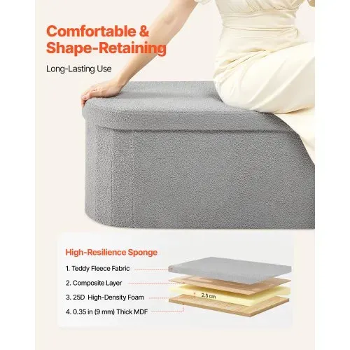 VEVOR faltbare Ottomane mit Stauraum (oval) Fußbank, klappbarer gepolsterter Sitzhocker bis 299,37 kg belastbar, 11 x 38 x 38 cm, Ottomanentruhe für Wohnzimmer Schlafzimmer, Eingangsbereich, Grau – Bild 4