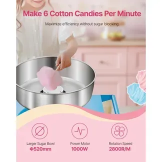 VEVOR elektrische Zuckerwattemaschine kommerzielle Zuckerwattegeräte mit Wagen (1000 W) mit 52 cm Edelstahlschüssel & Zuckerschaufel & Schublade, perfekt für Kindergeburtstage Familienfeiern Blau VEVOR elektrische Zuckerwattemaschine kommerzielle Zuckerwattegeräte mit Wagen (1000 W) mit 52 cm Edelstahlschüssel & Zuckerschaufel & Schublade, perfekt für Kindergeburtstage Familienfeiern Blau