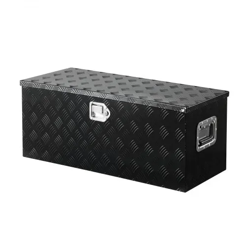 VEVOR Werkzeugkasten aus Aluminium für die Ladefläche, gestreifte Werkzeugkiste (899 x 370 x 370 mm) mit seitlichem Griff & ausziehbarem Regal, Aufbewahrungs-Organizer für Anhänger Schwarz – Bild 9