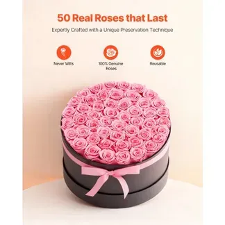 VEVOR 50x Ewige Rosen in runder Box, konservierter Blumenstrauß, Blumen Geschenkbox für ihre Frau, Mütter, Liebespartner, zur Hochzeit, zum Muttertag, Valentinstag, Weihnachten, pink VEVOR 50x Ewige Rosen in runder Box, konservierter Blumenstrauß, Blumen Geschenkbox für ihre Frau, Mütter, Liebespartner, zur Hochzeit, zum Muttertag, Valentinstag, Weihnachten, pink