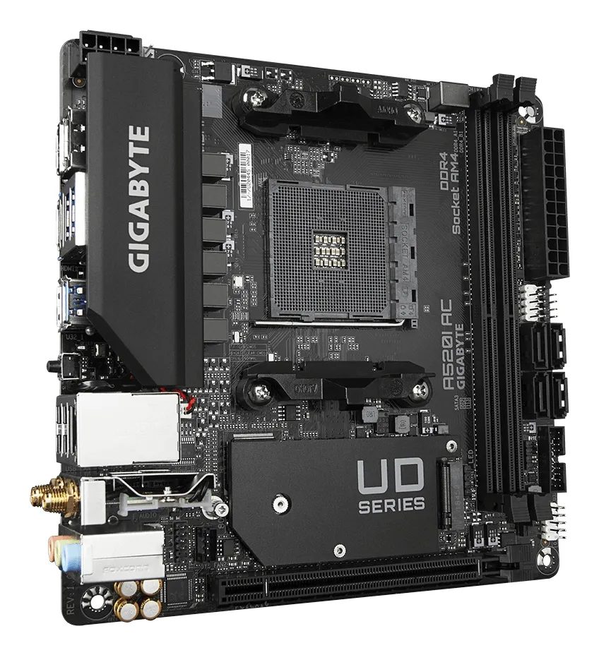GIGABYTE A520I AC Motherboard - Unterstützt AMD Ryzen 5000 Series AM4 CPUs, 6 Phasen Digital VRM, bis zu 5300MHz DDR4 (OC), 1xPCIe 3.0 M.2, WIFI, GbE LAN, USB 3.2 Gen1 – Bild 3
