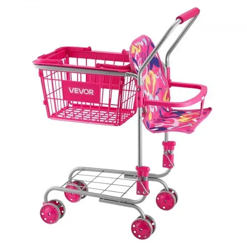 VEVOR Einkaufswagen für Kinder, Einkaufswagen Supermarkt Spielzeug mit Klappsitz für Puppen Stahlrahmen & Rollen, Faltbares Kaufladenzubehör mit Puppen-Spielzeug, Kaufmannsladen Spiele für Kinder ab 3 – Bild 8