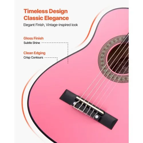 VEVOR Konzertgitarre, 780 mm Holz-Klassikgitarren-Starter-Set für Anfänger, mit Nylonsaiten, Gigbag, Gurt, Stimmgerät, zusätzlichen Saiten, Plektren, Kapodaster, Linde, für Einsteiger, Studenten, Pink – Bild 4