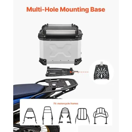 VEVOR Topcase Motorradkoffer 55 L, Universal-Heckkoffer Aluminium, Helmkoffer Wasserdicht, Abnehmbar, mit Sicherheitsschloss, Reflexstreifen, Hartschalen und Lederfutter zur Helmaufbewahrung – Bild 4