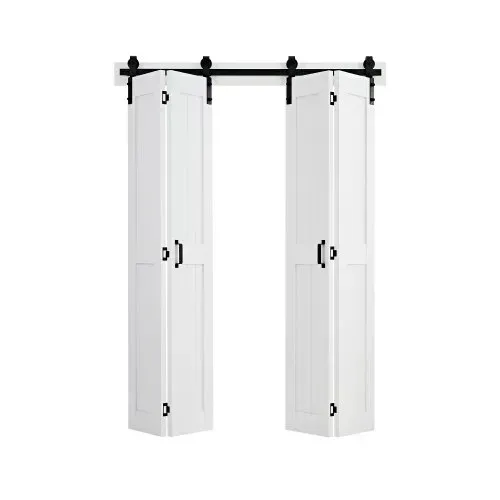 VEVOR Faltbare Schiebetür im Scheunentor-Stil 1524x2134 mm aus MDF, mit Beschlagsatz & Platzsparendem H-Rahmen-Design & Vormontierter Paneele, Faltschiebetür für Schlafzimmer Wohnzimmer Weiß – Bild 8