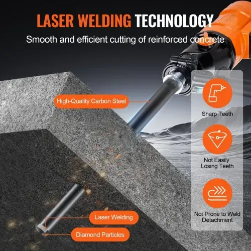 VEVOR Diamantbohrkrone Kernbohrer, 32 mm Nass-Diamant-Kernbohrer, 355 mm Bohrtiefe Betonkernbohrer, 5/8 Zoll-11 Innengewinde, Laserschweißen, Diamant-Nassbohrer für Betonziegel und -blöcke Schwarz – Bild 4