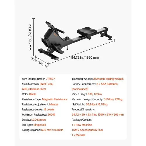 VEVOR leises magnetisches Rudergerät 16 Widerstandsstufen, faltbares Rudergerät für Zuhause mit leichtgängigem Riemenscheibendesign & LCD-Monitor, Bluetooth-App-kompatibel, 158 kg belastbar – Bild 6