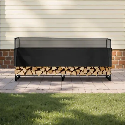VEVOR Kaminholzregal Metall 259x36x117cm Brennholzregal Stahlrahmen Pulverbeschichtet Kaminholzunterstand 300kg mit Wasserdichter Abdeckung Stapelhilfe Holzunterstand für Veranda Garten Terrasse Hof – Bild 7