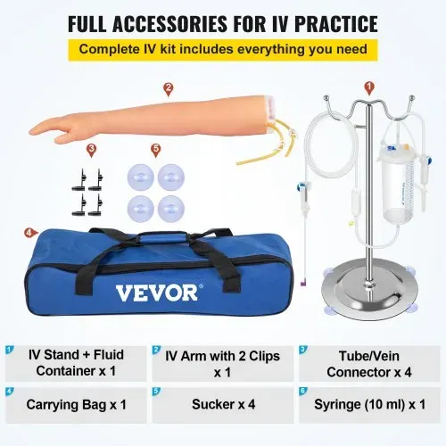 VEVOR Phlebotomie-Kit, IV Übungsarm 12 Stk. Phlebotomie-Arm-Praxis-Kit 40-70 cm Standhöhe, Trainingsarm für Intravenöse Injektion Inkl. IV-Ständer, Blutlanzette, Schlauch-/Venenanschluss, Aderpresse – Bild 5