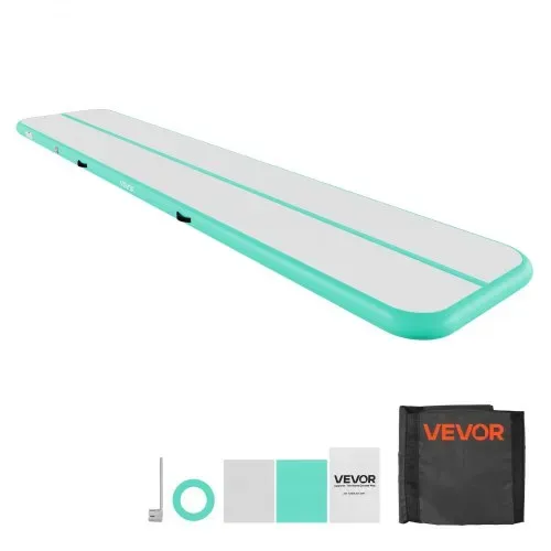 VEVOR Aufblasbare Gymnastikmatte 500x100x10 cm Airtrack-Turnmatte für Training, Wettkampfsport & Yoga, mit Rutschfester Oberfläche, 600-W-Elektroluftpumpe, Reparaturflicken, Düsen & Tasche, Mintgrün – Bild 8