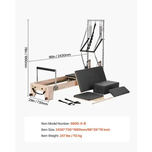 VEVOR Pilates Reformer Maschine aus Gummibaumholz für Fitnessstudio, Krafttrainingsgerät mit doppeltem Widerstand, Reformer-Box, Sprungbrett, für Fortgeschrittene & Anfänger, biz zu 181,44 kg – Bild 6
