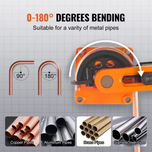 VEVOR Rohrbiegegerät Ø10-25mm (7 Matritzen) Manuelle Rohrbieger 0-180° Handrohrbieger 50-113mm Biegeradius Rohrbiegemaschine Kupfer-, Aluminium, Edelstahlrohren mit einer Wandstärke von 0 bis 2mm – Bild 2