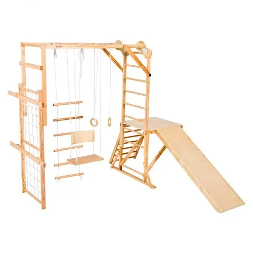 VEVOR Indoor Spielplatz Klettergerüst (8 in 1), 100 kg belastbares Montessori-Kletterspielzeug-Set mit Rutschen/Schaukeln/Klettergerüst/Turnringen/Holz-/Strickleiter/Kletternetz/Stange – Bild 9