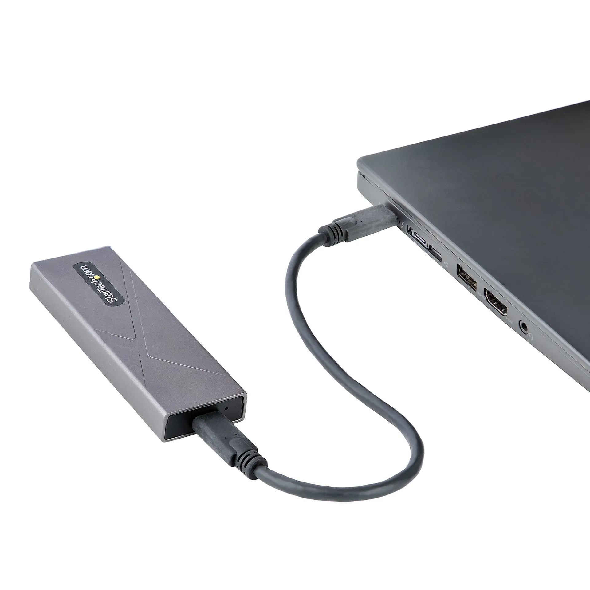 StarTech.com USB-C M.2 Externes Gehäuse für NVMe und SATA M.2 - USB-C/USB-A auf M.2 NVMe/SATA SSD - 10Gbit/s, M/B+M key M.2 Laufwerke - 2230/2242/2260/2280 - Aluminiumgehäuse - werkzeuglos - USB-C und USB-A Kabel – Bild 7