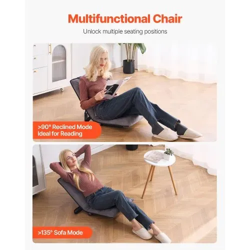 VEVOR Bodenstuhl 6-fach verstellbarer Meditationsstuhl mit Rückenlehne, klappbarer Sofastuhl zum Lesen, Fernsehen und Spielen, tragbarer Bodensitz, Lounge-Sofastuhl, für Erwachsene, Jugendliche grau – Bild 5