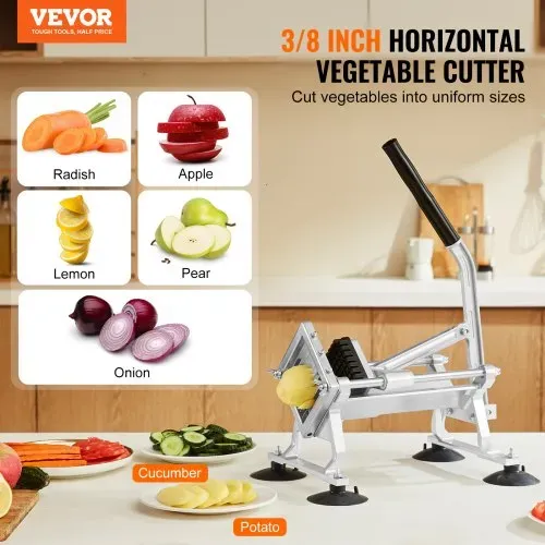 VEVOR Kommerzieller Gemüseschneider, 3/8 Zoll Obstschneider, Gemüseschneider aus Edelstahl & Aluminiumlegierung, Schneider mit rutschfesten Füßen, für Radieschen, Zwiebeln, Kartoffeln, Zitronen VEVOR Kommerzieller Gemüseschneider, 3/8 Zoll Obstschneider, Gemüseschneider aus Edelstahl & Aluminiumlegierung, Schneider mit rutschfesten Füßen, für Radieschen, Zwiebeln, Kartoffeln, Zitronen