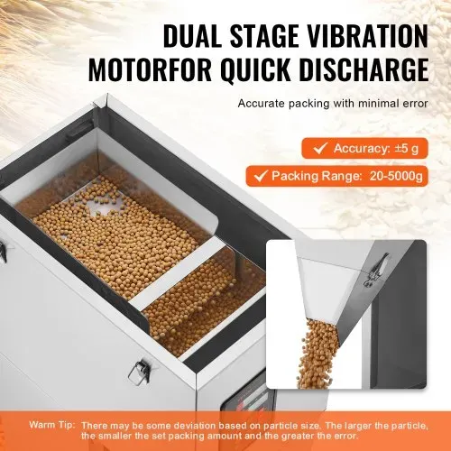 VEVOR Partikelfüllmaschine, 20–5000 g, automatische Füllmaschine mit Fußpedal, Edelstahl-Wiegefüllmaschine, Wiegefüller für Bohnen, Samen, Körner, Tee, Granulatverpackung – Bild 2