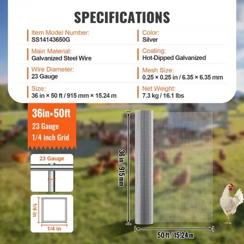 VEVOR Drahtgeflecht 915mmx15,24m Volierendraht 23 Gauge Maschendrahtzaun, Feuerverzinkte Maschendrahtrolle 6,35x6,35mm Maschenweite Maschendraht für Kaninchenkäfige Kleine Nagetiere – Bild 6