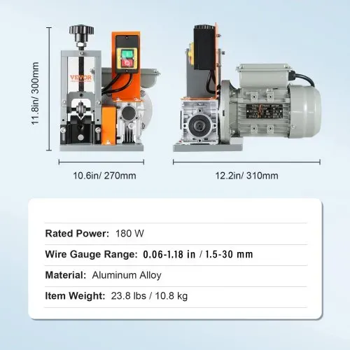VEVOR Kabelabisoliermaschine Elektrisch φ1,5-25mm Kabelschälmaschine 180W Abisoliermaschine 18m pro Minute Geschwindigkeit Abisolierzange 65-Mn-Federstahl Klinge Ideal zum Abisolieren von Kupferdraht – Bild 6