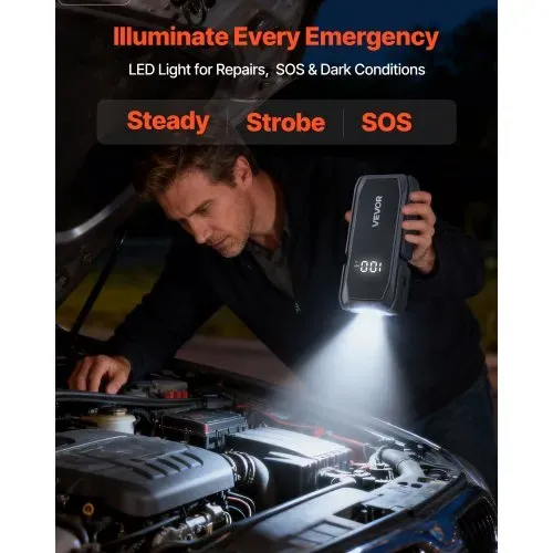 VEVOR Starthilfe Powerbank, Starthilfegerät 1500A Spitzenstrom mit LED-Taschenlampe & Kabel für Motor bis zu 6L Benzin/4L Diesel, Tragbarer Booster mit Schnellladung & Sicherheitsschutz für Notfall – Bild 3