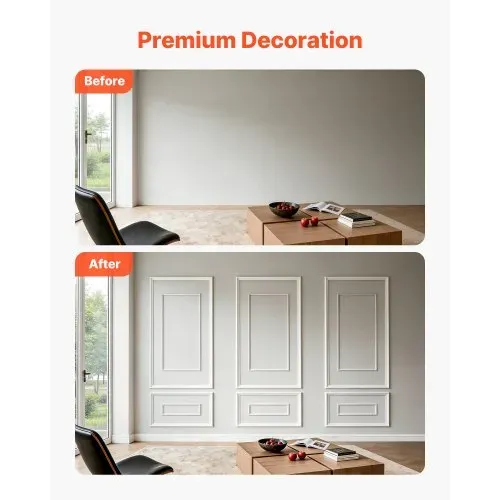 VEVOR Wandform-Set, 3er-Set, 45,97x78,99cm & 78,99x138,18cm Stuckleiste mit zweifach gerilltem, breitem & schmalem Profil, lackierbares Polystyrol, Zierleiste für Wohnzimmer & Schlafzimmer, Weiß – Bild 2
