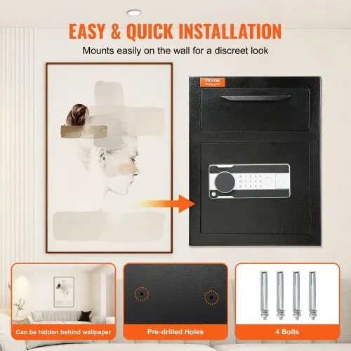 VEVOR 1,7 L Depository Safe, Deposit Safe mit Drop-Slot, elektronischem Codeschloss und 2 Notfallschlüsseln, 45 x 30 x 35 cm, Geschäftssafe für Bargeld, zu Hause, Hotel, Büro – Bild 5
