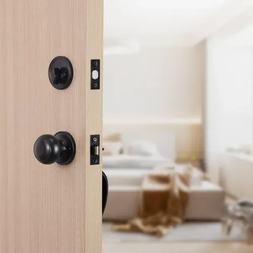 VEVOR Haustürgriff- und Riegel-Set, mattschwarzes Haustürschloss-Set mit Innenknauf, verstellbarer Lochabstand, Einzelzylinder-Griffset, für rechts- und linkshändige Eingangs- und Haustür – Bild 7