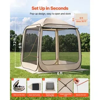 VEVOR Campingzelt, 182,88×182,88×219,4 cm, Pop-up-Zelt mit ausziehbarer Markise, tragbares Partyzelt für 4-6 Personen, inkl. Tragetasche & Seitenwänden, für Terrasse & Outdoor-Aktivitäten, Beige VEVOR Campingzelt, 182,88×182,88×219,4 cm, Pop-up-Zelt mit ausziehbarer Markise, tragbares Partyzelt für 4-6 Personen, inkl. Tragetasche & Seitenwänden, für Terrasse & Outdoor-Aktivitäten, Beige