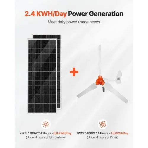 VEVOR 12V 600W Solar-Wind-Hybrid-Set, Inkl. 2 Stk. 100W Mono-Solarpanele 400W Windturbine mit Kontroller 1000W Hybrid-Solar-Wechselrichter & 12,8V 100Ah LiFePO4 Akku, Ideal für Heimgebrauch Auto RV VEVOR 12V 600W Solar-Wind-Hybrid-Set, Inkl. 2 Stk. 100W Mono-Solarpanele 400W Windturbine mit Kontroller 1000W Hybrid-Solar-Wechselrichter & 12,8V 100Ah LiFePO4 Akku, Ideal für Heimgebrauch Auto RV