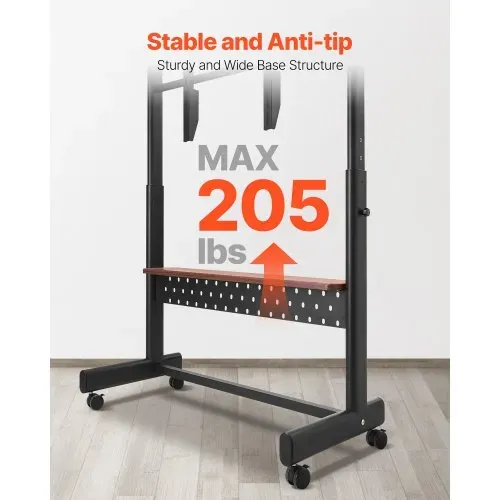 VEVOR rollbarer TV-Ständer TV-Wagen für 1397-2540 mm Bildschirme, höhenverstellbarer tragbarer Monitorständer mit Ablage bis zu 92,99 kg für Wohnzimmer Schlafzimmer Büro (Max VESA 800 x 600 mm) – Bild 3