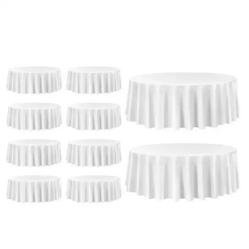 VEVOR 10 Stk. runde Tischdecken Tischwäsche 3048 mm, knitterfreier Tischdeckenschutz, maschinenwaschbares Tischtuch aus Polyestergewebe für Partys Hochzeiten Bankette formelle Veranstaltungen, Weiß – Bild 8