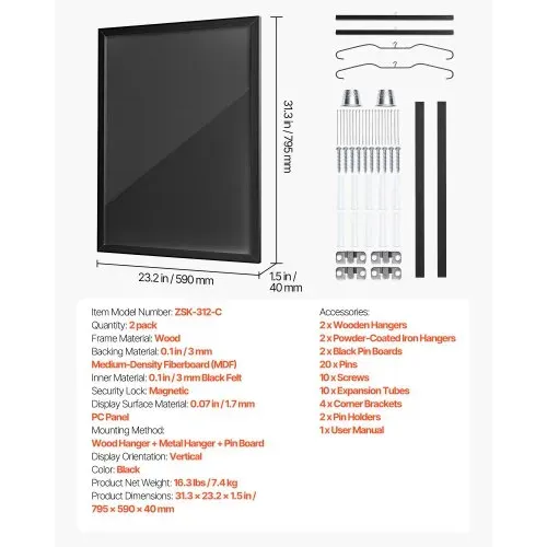 VEVOR 2 x Trikotrahmen 590 x 795 mm, Holz-Trikot-Bilderrahmen mit PC-Platte und 98 % UV-Schutz, Objektrahmen mit Aufhänger & Magnetverschluss für Baseball-, Basketball-, Football- und Hockeytrikots – Bild 6
