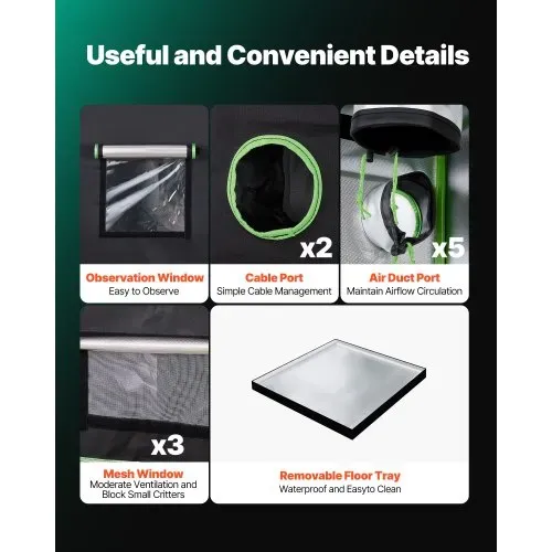 VEVOR Growzelt, 150x150x200 cm, Indoor-Pflanzenzelt mit Vollspektrum-LED-Zuchtlicht & Belüftungssystem, Growbox 600D hochreflektierendes Mylar, Zuchtzelte, Gewächshaus für Blumen & Gemüse – Bild 5