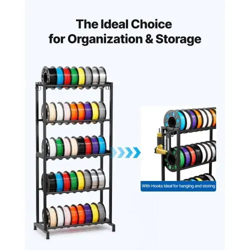 VEVOR Filament Lagerregal für 3D-Drucker, 5 Ebenen, Filamentspulenhalter, 635 x 320 x 1300 mm Tragkraft 45,3 kg pro Ebene, 3D-Druckerzubehör Organizer für 3D-Druckstudio, Werkstatt, Schwarz – Bild 5