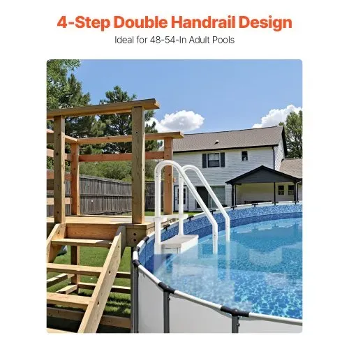 VEVOR Poolleiter, Kunststoff-Pooltreppe mit 2 Handläufen, 4 rutschfesten Stufen, 180 kg Tragkraft, Schwimmbadtreppe für 122-137 cm große Einbaupools, Terrasse, Haus, Innen, Außen, Weiß VEVOR Poolleiter, Kunststoff-Pooltreppe mit 2 Handläufen, 4 rutschfesten Stufen, 180 kg Tragkraft, Schwimmbadtreppe für 122-137 cm große Einbaupools, Terrasse, Haus, Innen, Außen, Weiß