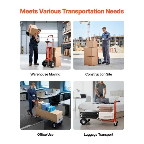 VEVOR 4-in-1-Sackkarre, 453,6 kg Tragkraft im 4-Rad-Modus, umwandelbare Transportkarre mit rutschfestem Griff & Rädern, Handkarre aus Aluminiumlegierung, Transportroller für Umzüge, Büros & Lager – Bild 5