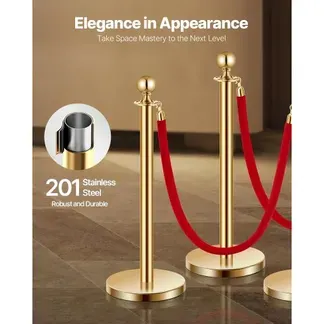 VEVOR Absperrpfosten Absperrung (6 Stk.) zur Steuerung von Menschenmengen mit 4 roten Samtseilen (1,5 m lang), Absperrständer aus Edelstahl mit nachfüllbarem Sockel für Ausstellungen Golden VEVOR Absperrpfosten Absperrung (6 Stk.) zur Steuerung von Menschenmengen mit 4 roten Samtseilen (1,5 m lang), Absperrständer aus Edelstahl mit nachfüllbarem Sockel für Ausstellungen Golden