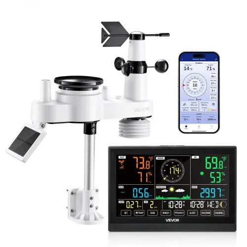 VEVOR 7-in-1 WLAN-Wetterstation mit APP, 7,5-Zoll-VA-Display, solarbetriebener Außensensor, Wettercenter zur Wettervorhersage, Windgeschwindigkeit, Temperatur, Luftfeuchtigkeit, Niederschlag VEVOR 7-in-1 WLAN-Wetterstation mit APP, 7,5-Zoll-VA-Display, solarbetriebener Außensensor, Wettercenter zur Wettervorhersage, Windgeschwindigkeit, Temperatur, Luftfeuchtigkeit, Niederschlag