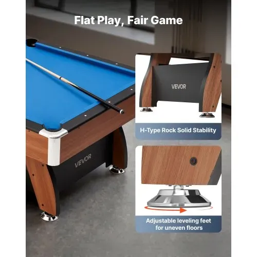 VEVOR Billardtisch 244 cm mit Holzoberfläche, moderner Spieltisch mit verstellbaren Füßen, komplettes Set inkl. Bällen/Queues/Ständer/Kreide/Bürste, für Spielzimmer Freizeiträume Blau – Bild 4