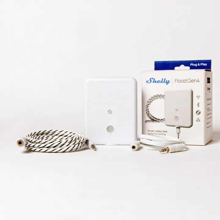 Shelly · Plug & Play · "Flood Gen4" · Wasserleckage- & Regensensor · WLAN · Matter · Zigbee · Bluetooth · Batterie (enthalten) – Bild 6