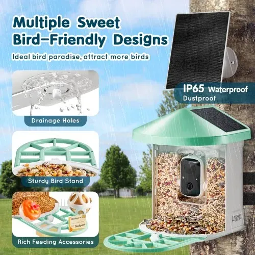 VEVOR Intelligenter Vogelfutterspender mit Kamera, 2K HD KI identifiziert über 10.000 Vogelarten, solarbetriebene Vogelbeobachtungskamera mit automatischer Aufnahme und sofortiger Benachrichtigung, kabelloses Outdoor-Geschenk für Vogelliebhaber (3 Solarmodule) – Bild 5