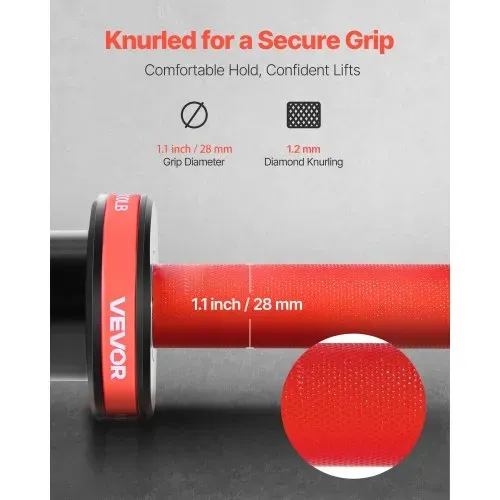 VEVOR Langhantelstange Zugstange 2,2 m mit geriffeltem Griff für Krafttraining Gewichtheben Kniebeugen Kreuzheben Bankdrücken, Hantelstange passend für 50 mm Hantelscheiben mit 453,59 kg Tragkraft – Bild 3